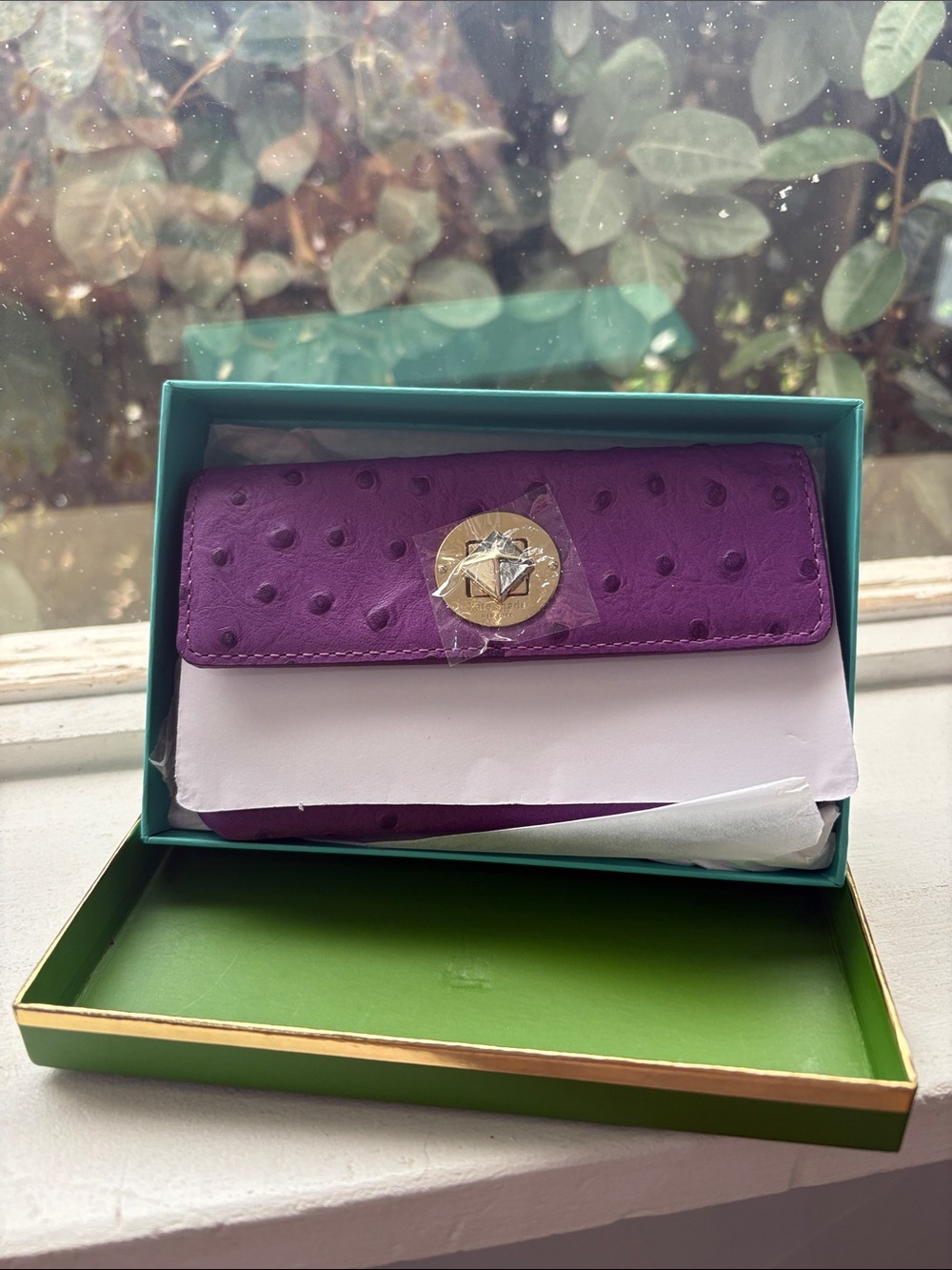 Kate Spade Purple Faux-Ostrich Leather Wallet with Gold-Tone Turn Lock